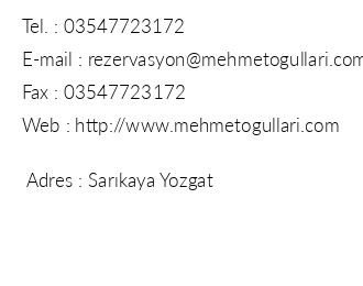 Mehmetoullar Hotel iletiim bilgileri